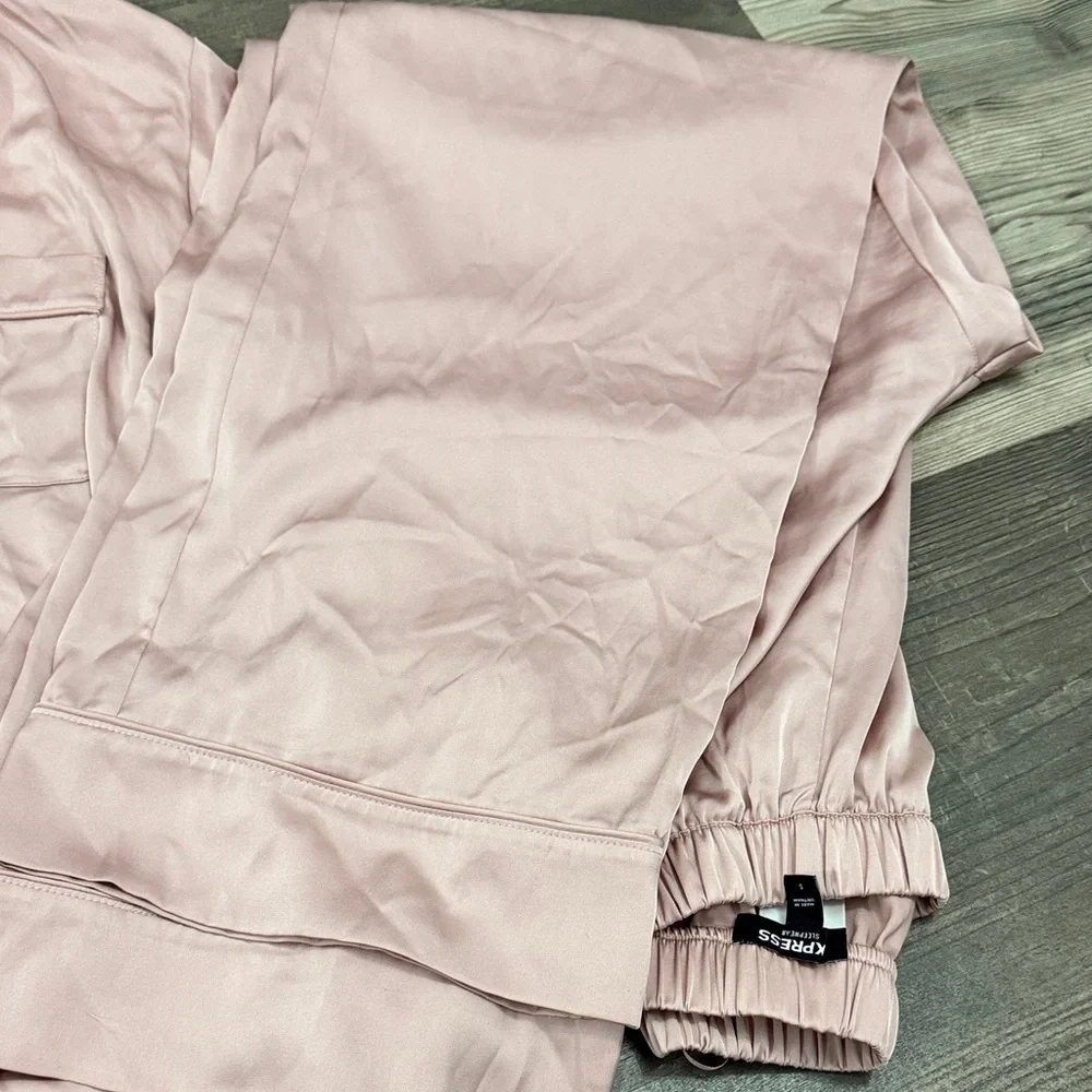Express Faux Silk/Satin Pink Pajama Pant Set Medium